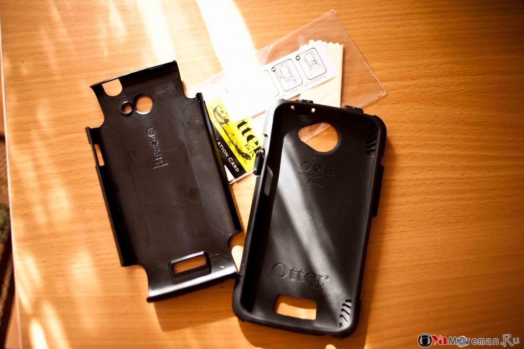 Чехол Otterbox для HTC OneX+: силиконовый вкладыш, пластиковый бампер и пленка для дисплея.
